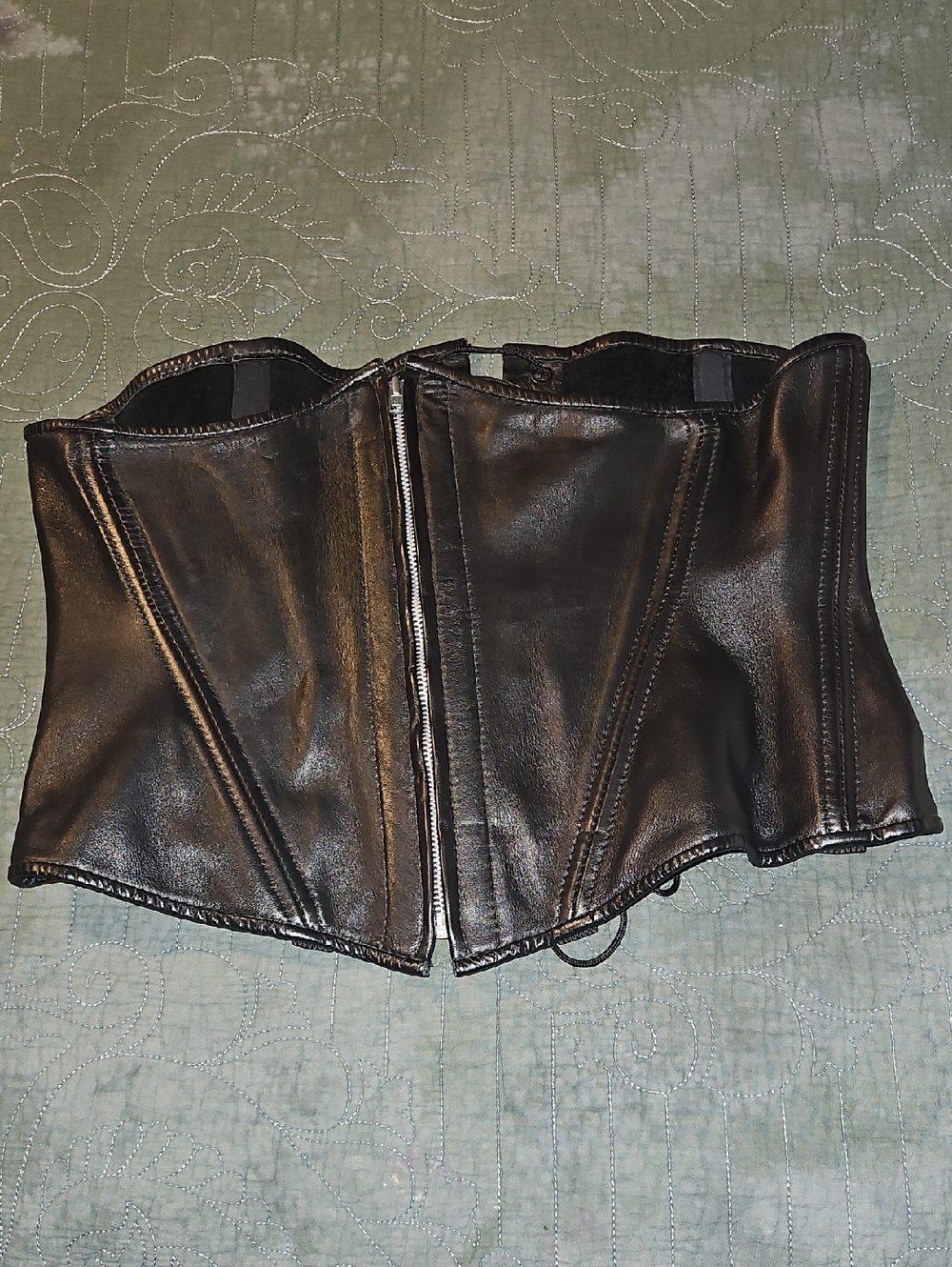 StormyLeather Black Leather Waist Corset with Front Zip